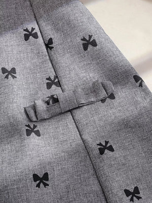 Children's Bow Print Puff Sleeve Dress in Gray, close-up detail
