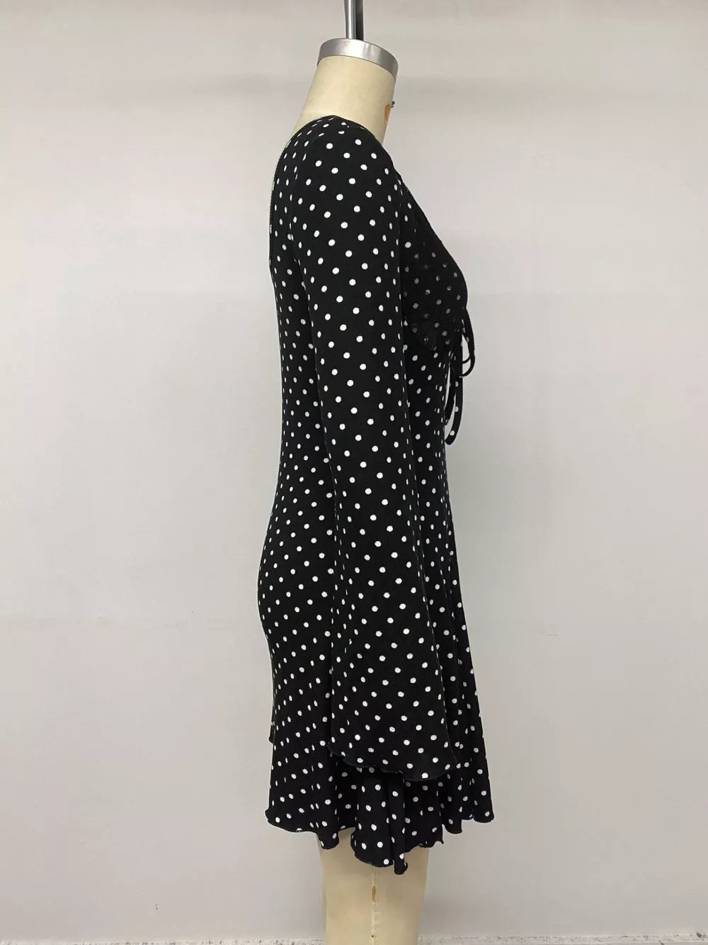 Polka Dot Lace Trimmed V-neck Mini Dress, side view
