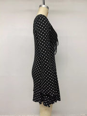 Polka Dot Lace Trimmed V-neck Mini Dress, side view