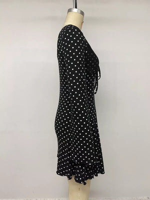 Polka Dot Lace Trimmed V-neck Mini Dress, side view