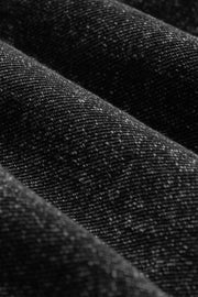 Black distressed denim culotte overalls fabric detail