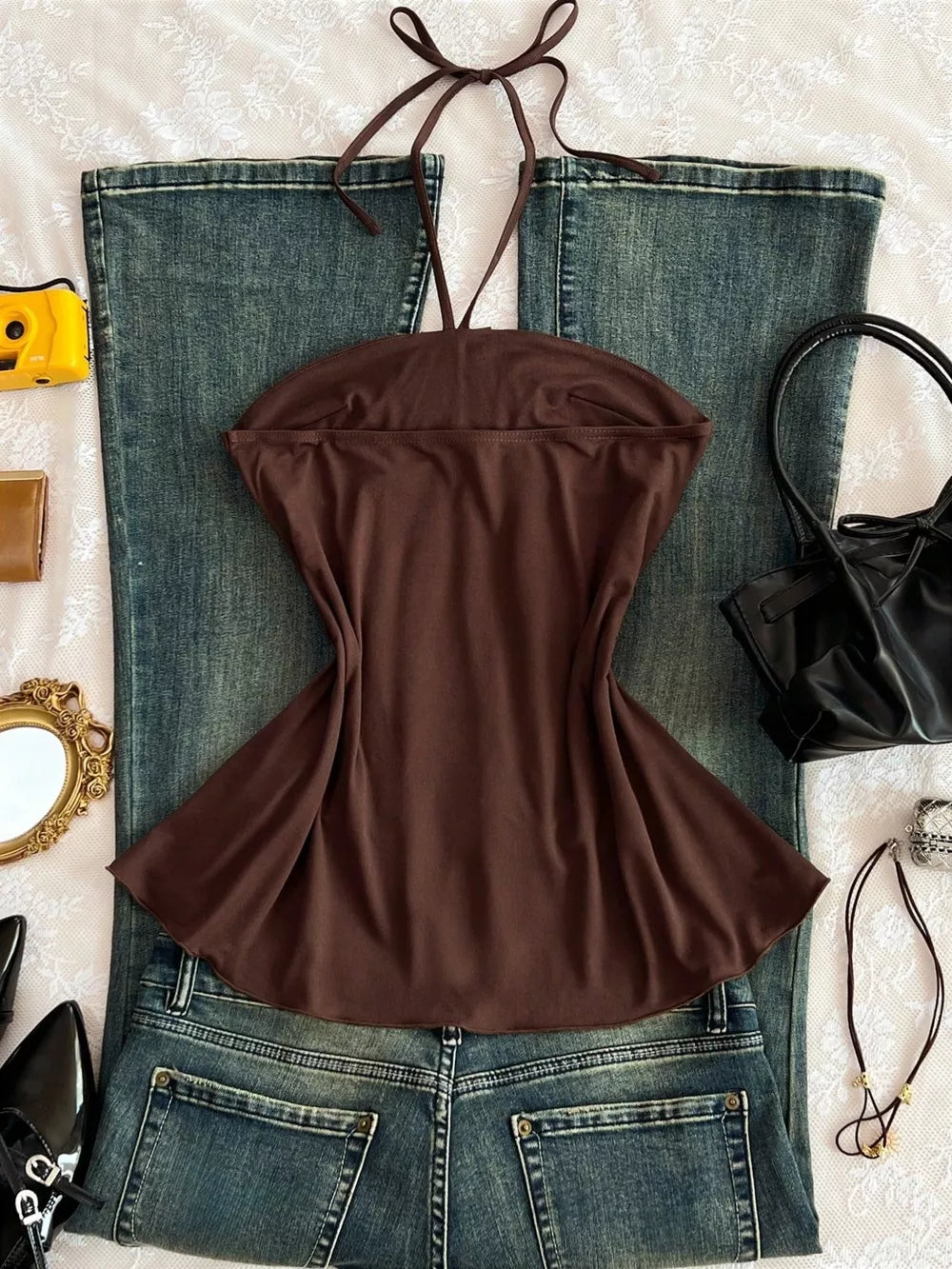 Embellished Front Halter Neck Cami, product detail