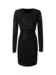 Ruched Long Sleeve Mini Dress in Off-white, back view