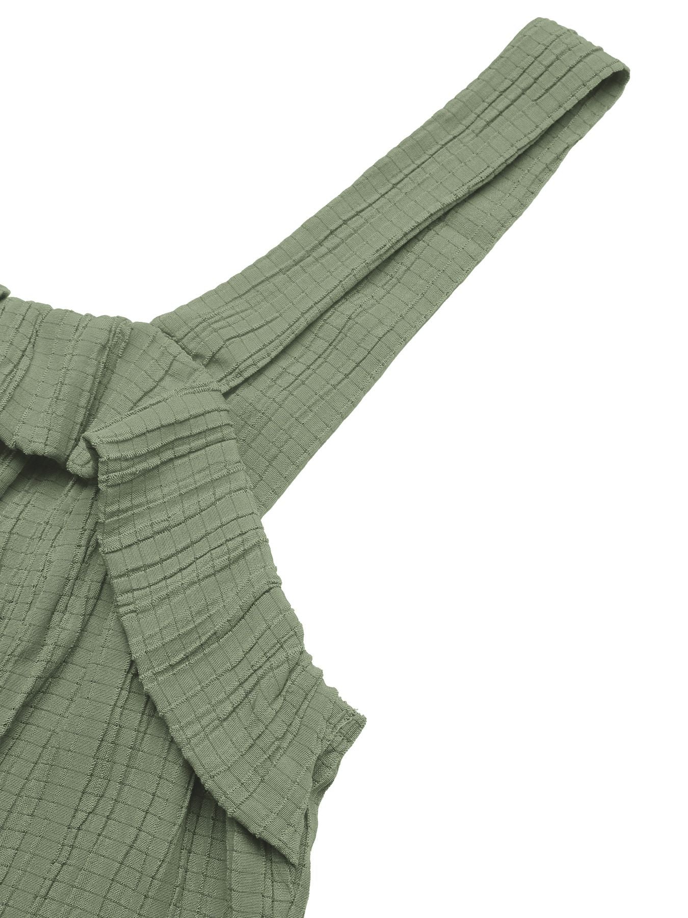 Sage green crinkled texture tie waist wide leg maternity jumpsuit detail