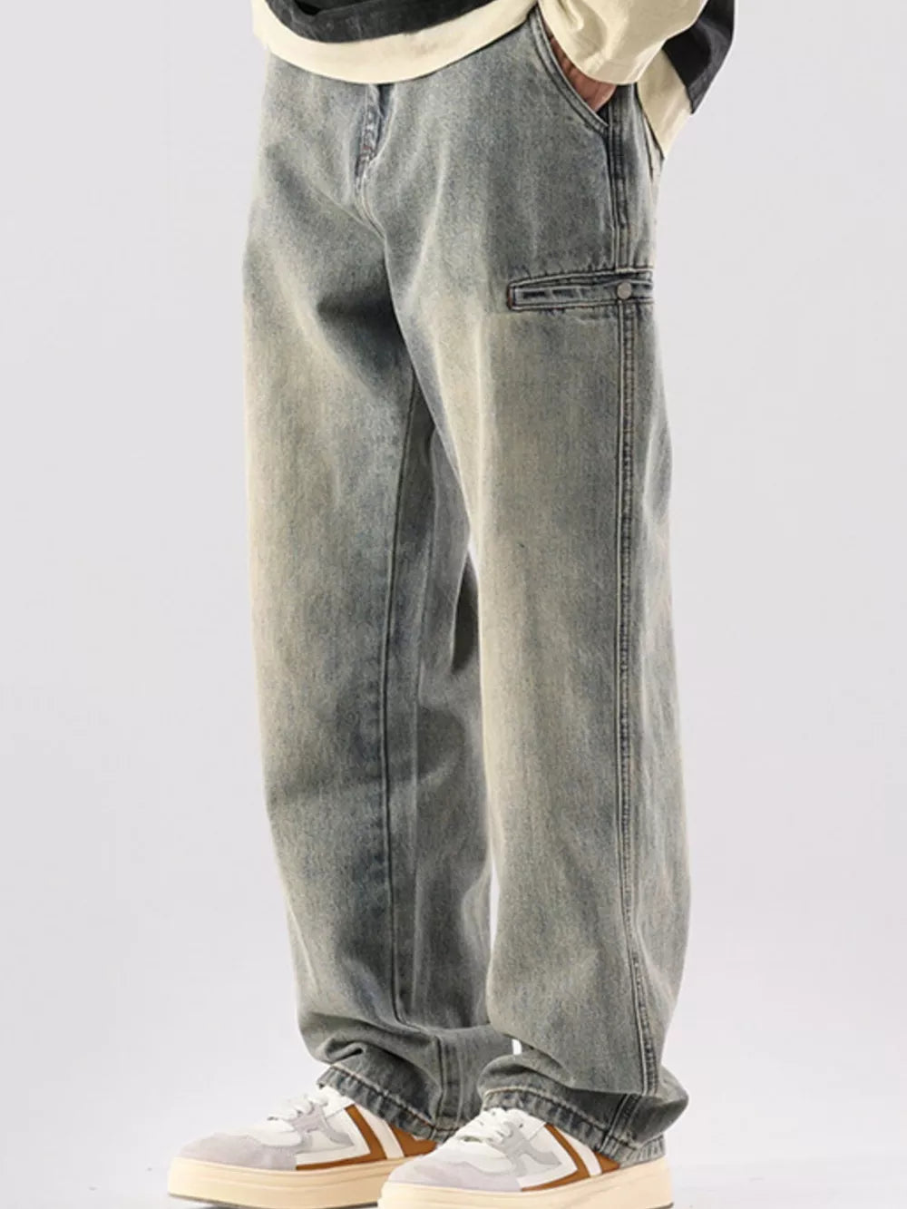 Men S Vintage Wash Relaxed Fit Jeans in Black, side view