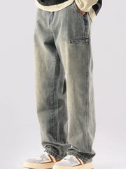 Men S Vintage Wash Relaxed Fit Jeans in Black, side view