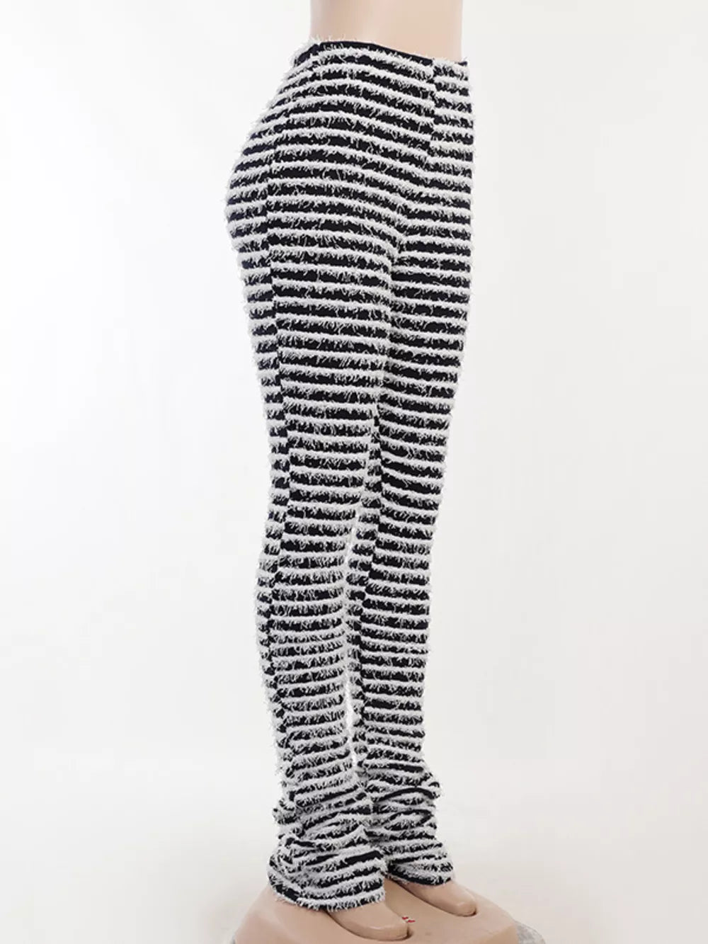 Striped Fuzzy Knit Pants in Army Green, back view