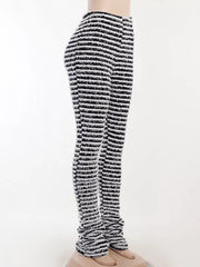 Striped Fuzzy Knit Pants in Army Green, back view