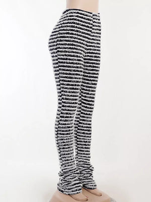 Striped Fuzzy Knit Pants in Army Green, back view
