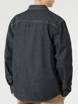 Classic relaxed fit denim shirt in black, 100% cotton, with buttoned cuffs and contrast stitching.