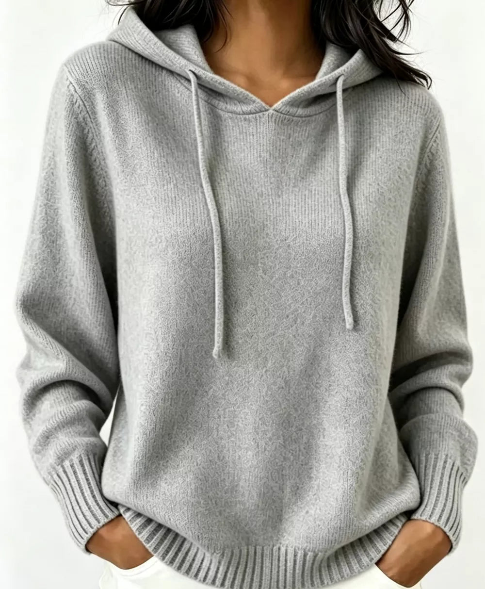 Cozy Ribbed Long-sleeve Hooded Sweater in White, view 16