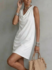Chic Cowl Neck Mini Dress With Pockets