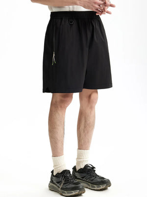 Black men's bermuda shorts with zip pocket detail and D-ring.