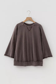 3/4 Sleeve Mineral Wash Cotton Top, fabric detail