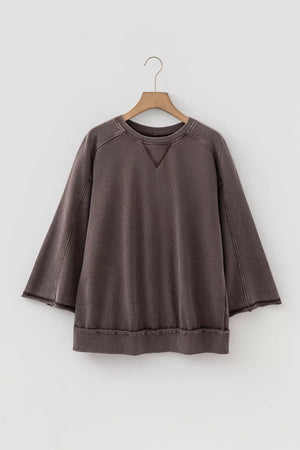 3/4 Sleeve Mineral Wash Cotton Top, fabric detail