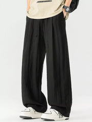 Black lightweight wide-leg trousers with drawstring waist