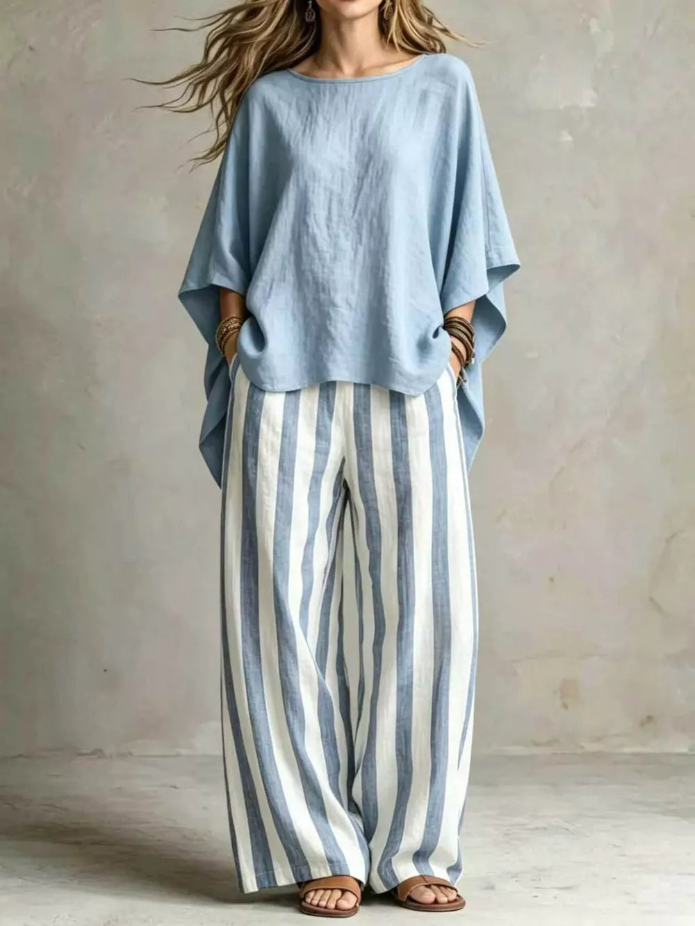 Solid Color Top And Pants Two-piece Set Plus Size, close-up detail