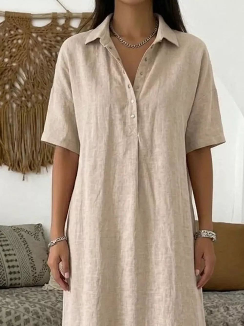 Full Size Button Detail Half Sleeve Dress Plus Size, product detail