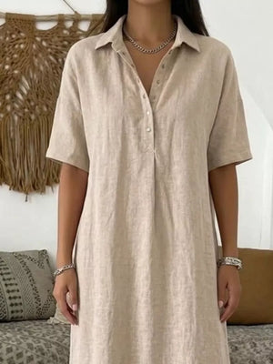 Full Size Button Detail Half Sleeve Dress Plus Size, product detail