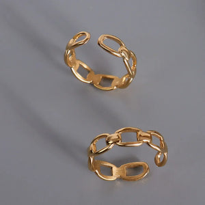 Gold chain link adjustable ring with open ends