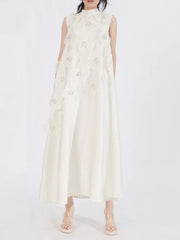Embroidered Floral Maxi Dress With High Neck