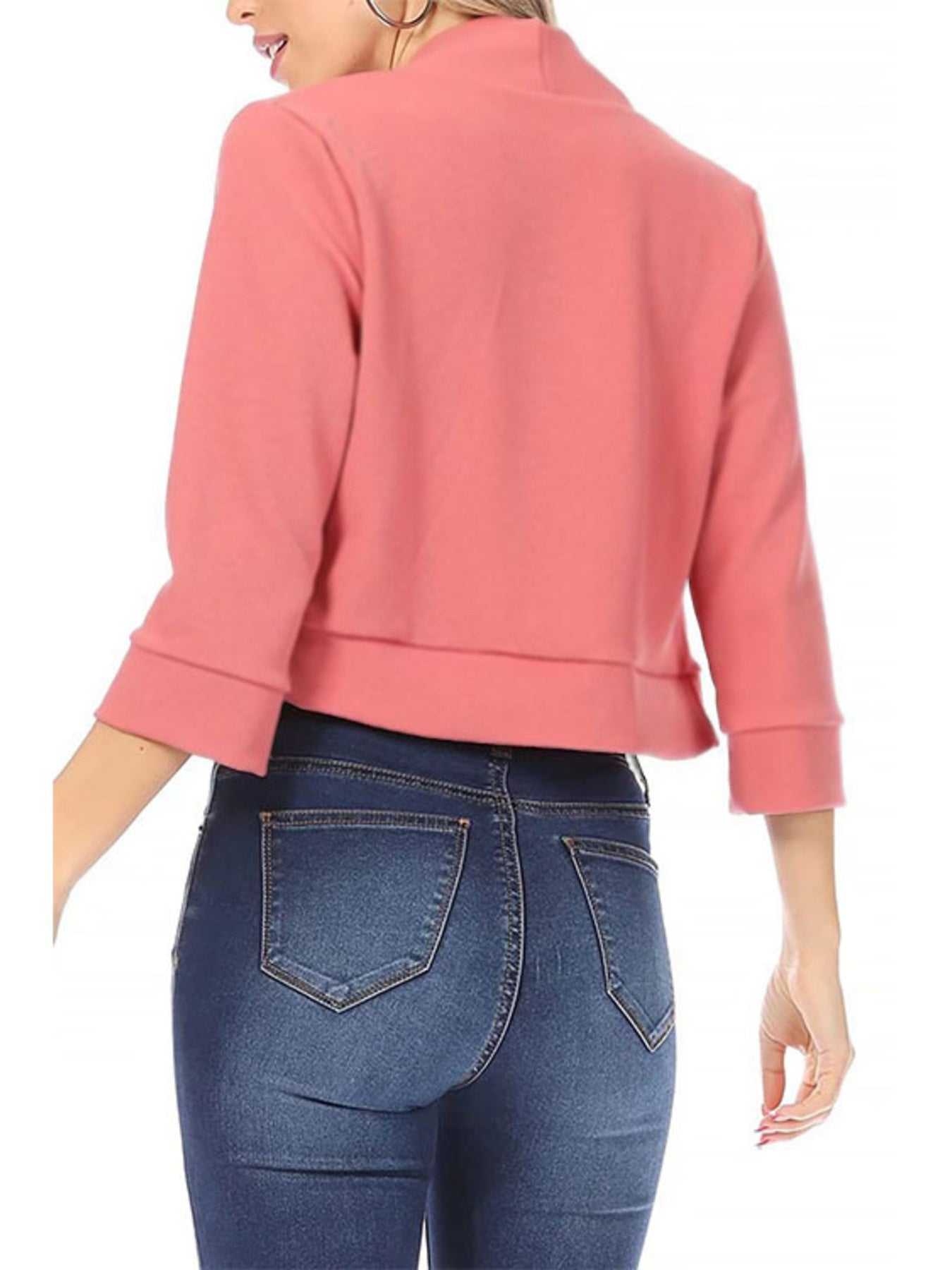 Full Size Cropped Open Front Blazer Plus Size in Rose, side view