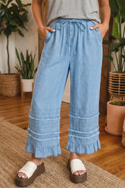 Ruffled Hem Wide Leg Jeans