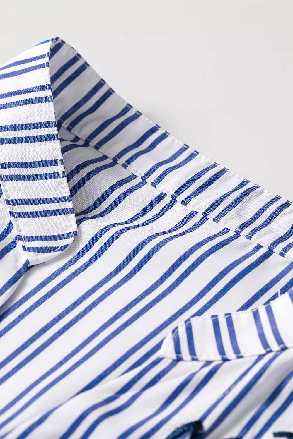 Stripe Embroidered Button Front Long Sleeve Shirt, fabric detail