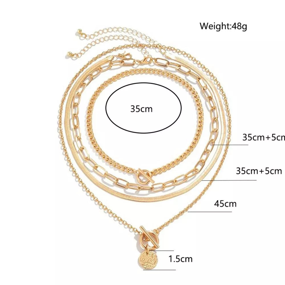 4-piece Layered Coin Pendant 18k Gold-plated Necklace in Gold, back view