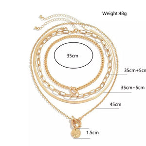 4-piece Layered Coin Pendant 18k Gold-plated Necklace in Gold, back view