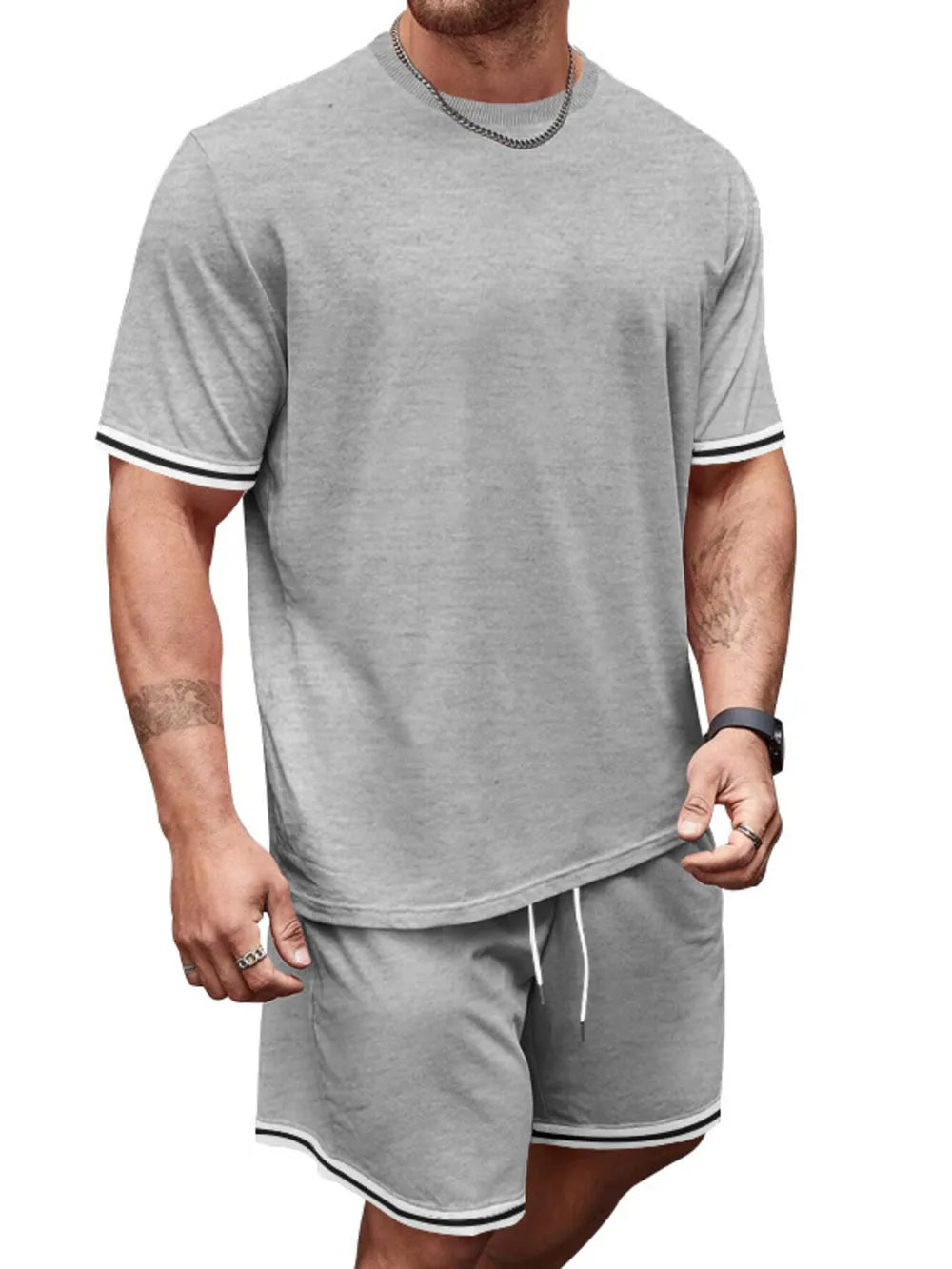 Casual Striped Tee And Shorts Ensemble