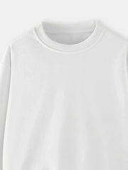 White crew-neck sweatshirt for kids with ribbed collar and cuffs.