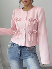 Chic Bow-embellished Cropped Jacket