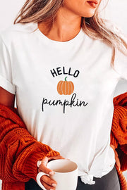 Embroidered Pumpkin Slogan Short Sleeve T-shirt, close-up detail