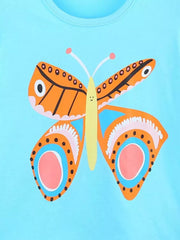 Baby t-shirt in Pastel Blue with a colorful butterfly graphic.