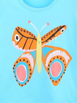 Baby t-shirt in Pastel Blue with a colorful butterfly graphic.