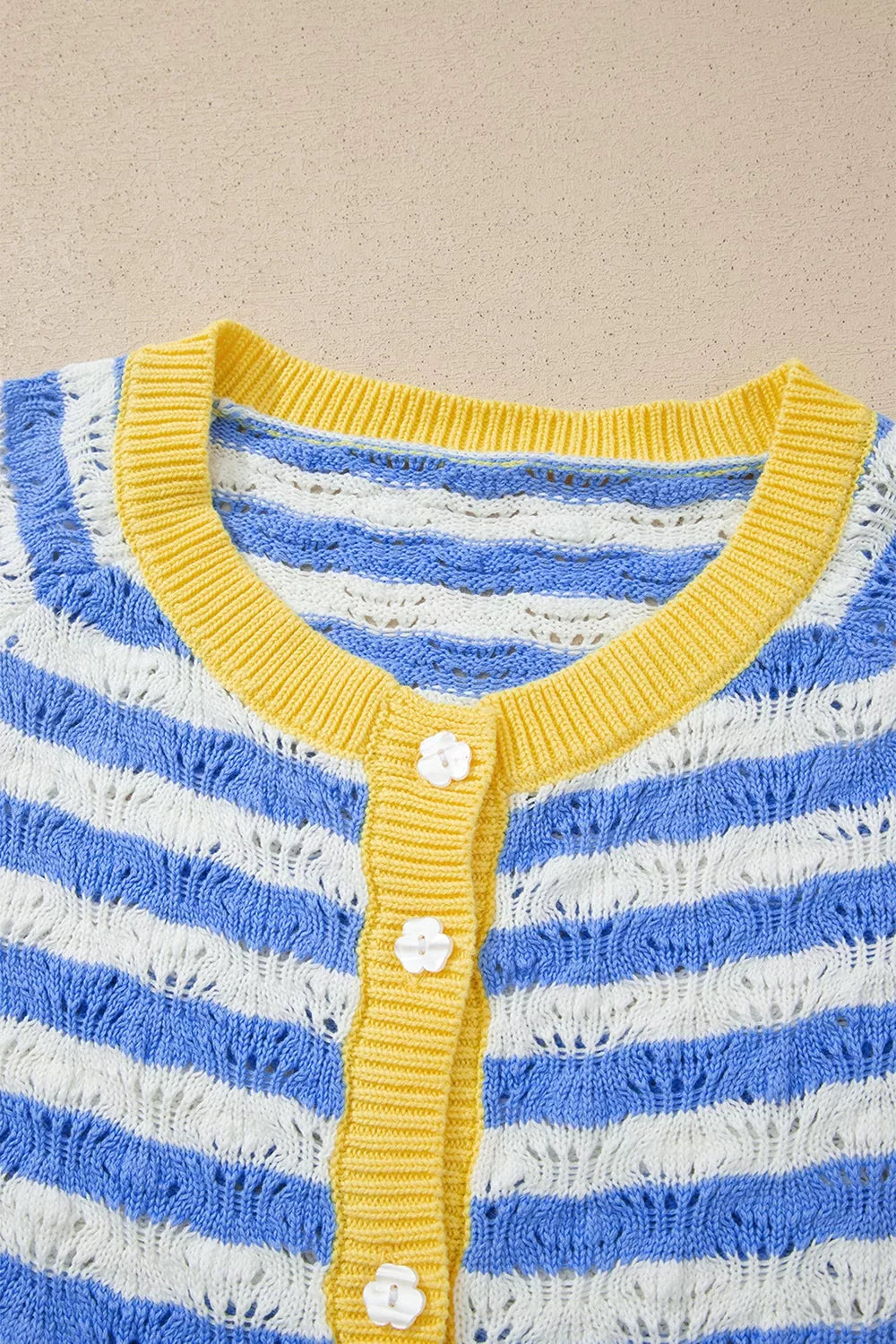 Button-down V-neck Knit Long-sleeve Top in Light Blue, product detail