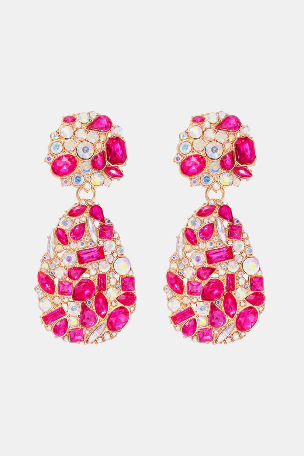 Hot Pink gemstone cluster drop earrings with acrylic and alloy details.