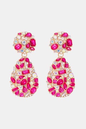 Hot Pink gemstone cluster drop earrings with acrylic and alloy details.