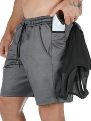 Dark Gray Tech-Knit Cargo Shorts with utility pockets and drawstring waist.