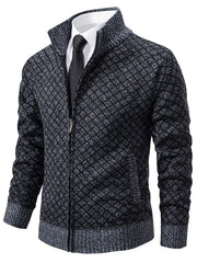 Men's Plus Size Textured Zip-up Cardigan in Black, product detail