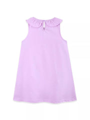 Lavender cotton baby dress with ruffle collar and keyhole back detail