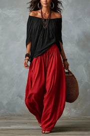 Off-shoulder Top And Wide-leg Pants Set Plus Size in Gray, front view