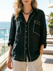 Chic Contrast Trim Long Sleeve Shirt