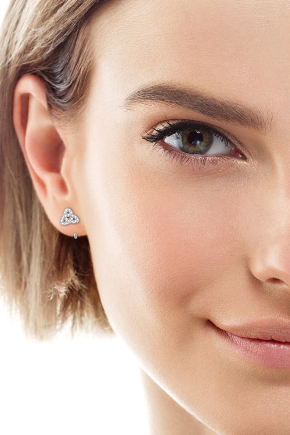 Silver ear climbers with diamond-dusted crescent design