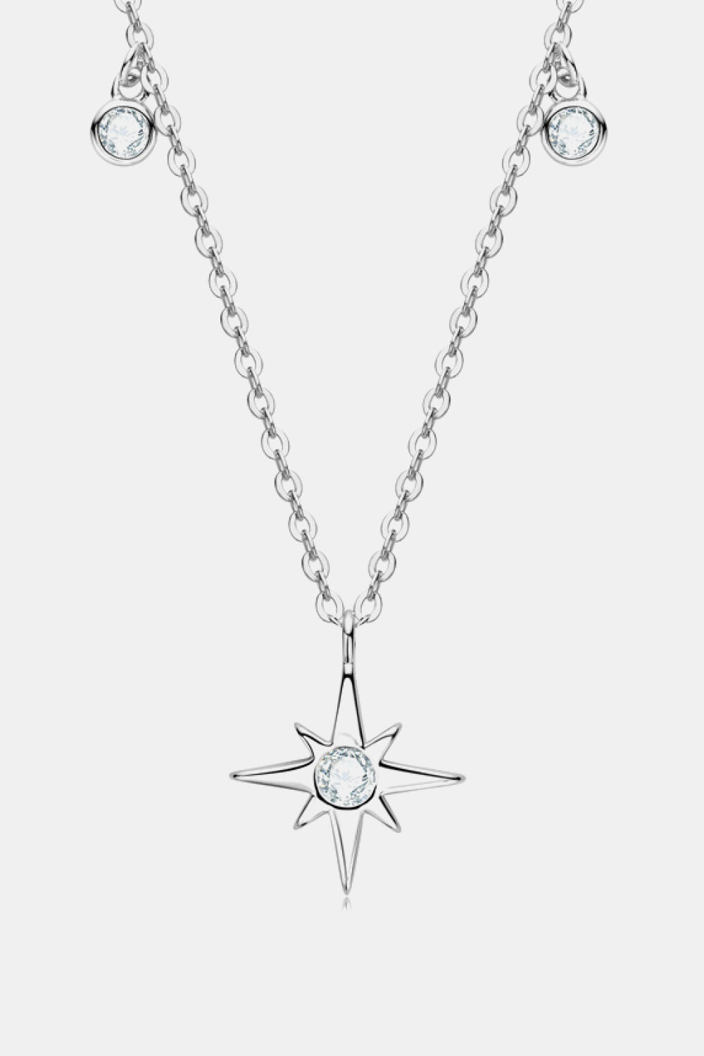 Silver celestial compass pendant necklace with moissanite and dangling crystals