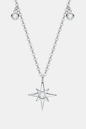 Silver celestial compass pendant necklace with moissanite and dangling crystals