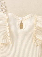 Ribbed baby set in cream with ruffle trim sleeves and keyhole back detail.