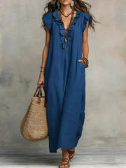 Ruffled V-neck Maxi Dress, back view