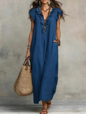 Ruffled V-neck Maxi Dress, back view